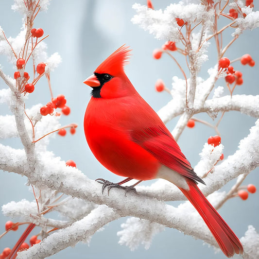 Diamond Painting - Full Round / Square - Red Cardinal In Branch