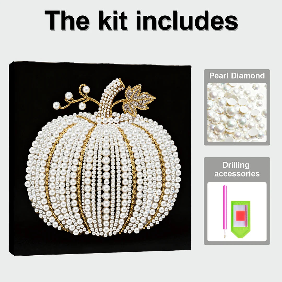 DIY Pearl Painting With Frame - Handmade Self-Adhesive Pearls - Pumpkin (25*25cm)