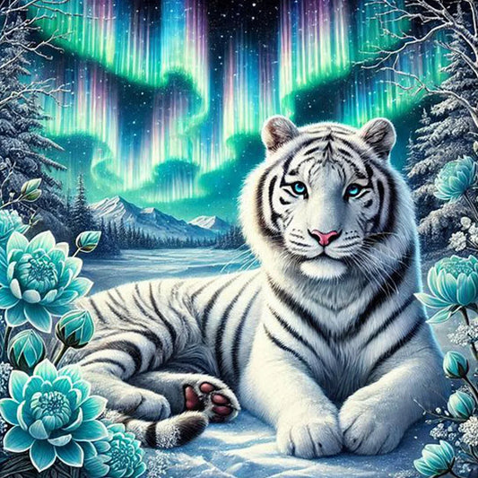 Diamond Painting - Full Round / Square - White Tiger Aurora