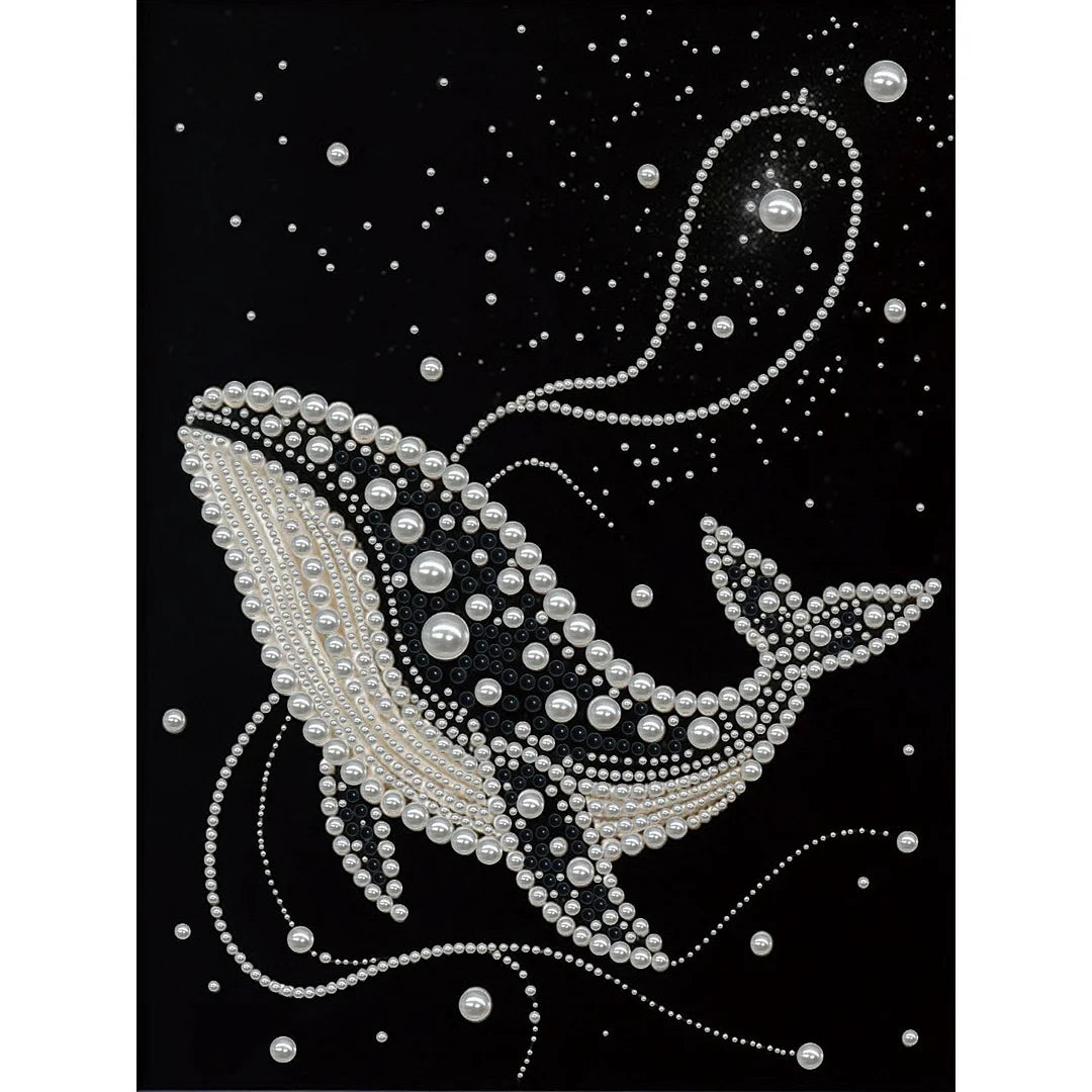 DIY Pearl Painting With Frame - Handmade Self-Adhesive Pearls - Whale (30*40cm) B