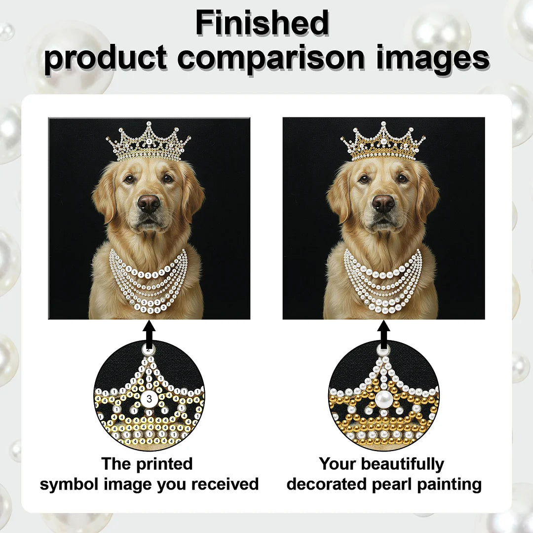 DIY Pearl Painting With Frame - Handmade Self-Adhesive Pearls - Puppy (25*25cm)