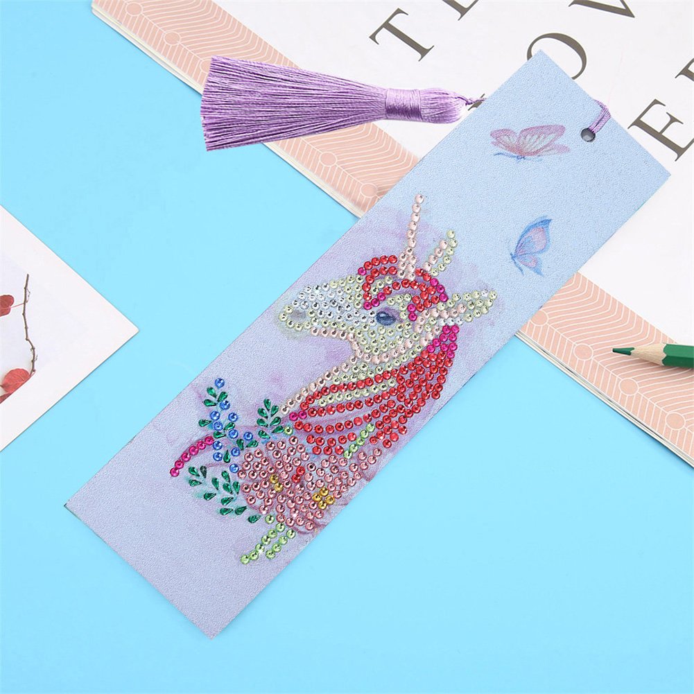 DIY Colorful Horse Special Shaped Diamond Painting Leather Bookmark
