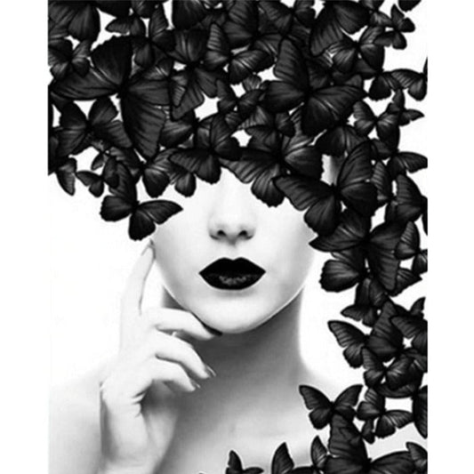 Paint By Number Black & White Oil Painting Butterfly Woman (40*50cm)