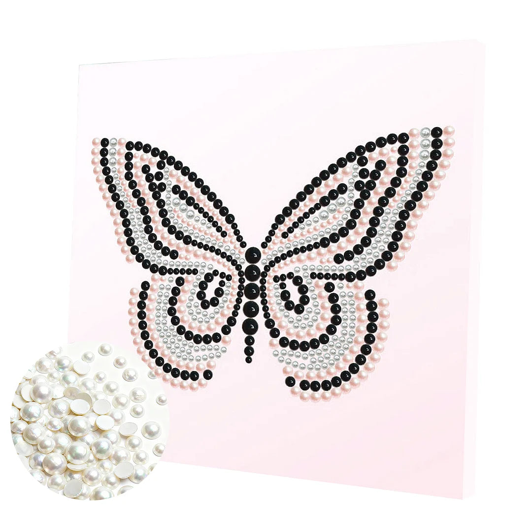 DIY Pearl Painting With Frame - Handmade Self-Adhesive Pearls - Butterfly (30*30cm) H