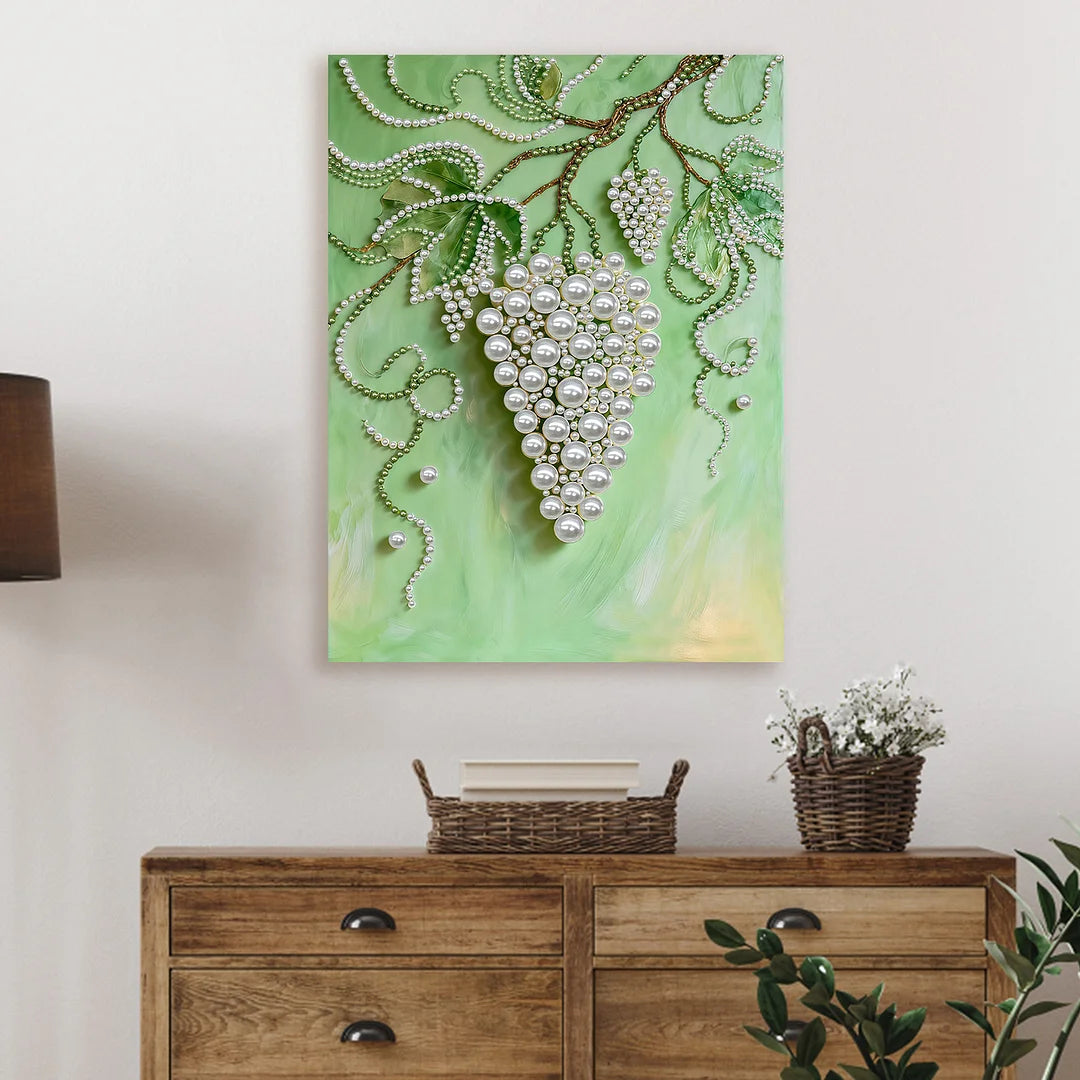 DIY Pearl Painting With Frame - Handmade Self-Adhesive Pearls - Grapes (30*40cm)