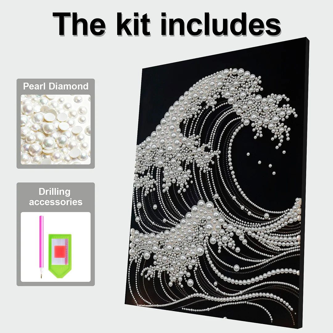 DIY Pearl Painting With Frame - Handmade Self-Adhesive Pearls - Waves (30*40cm) C