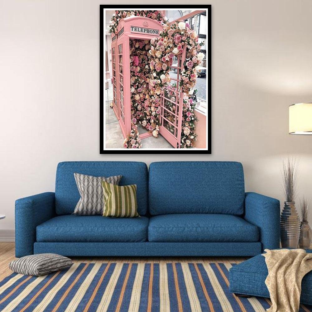 Diamond Painting - Full Round - Flowers Telephone Booth