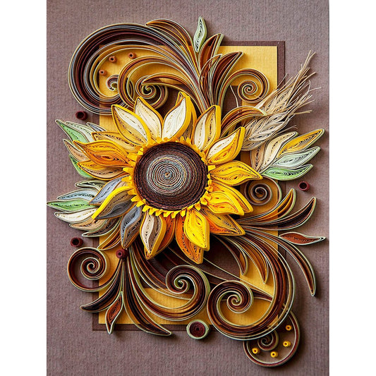 5D Diy Diamond Painting Kit Full Round Beads Quilling Paper Painting Flower