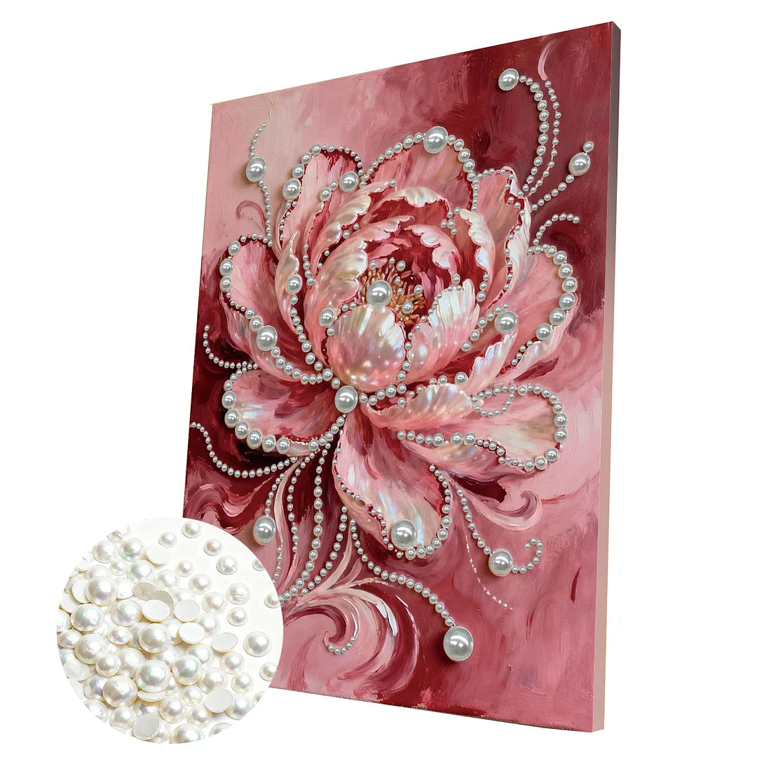 DIY Pearl Painting With Frame - Handmade Self-Adhesive Pearls - Pink Flowers (30*40cm) B