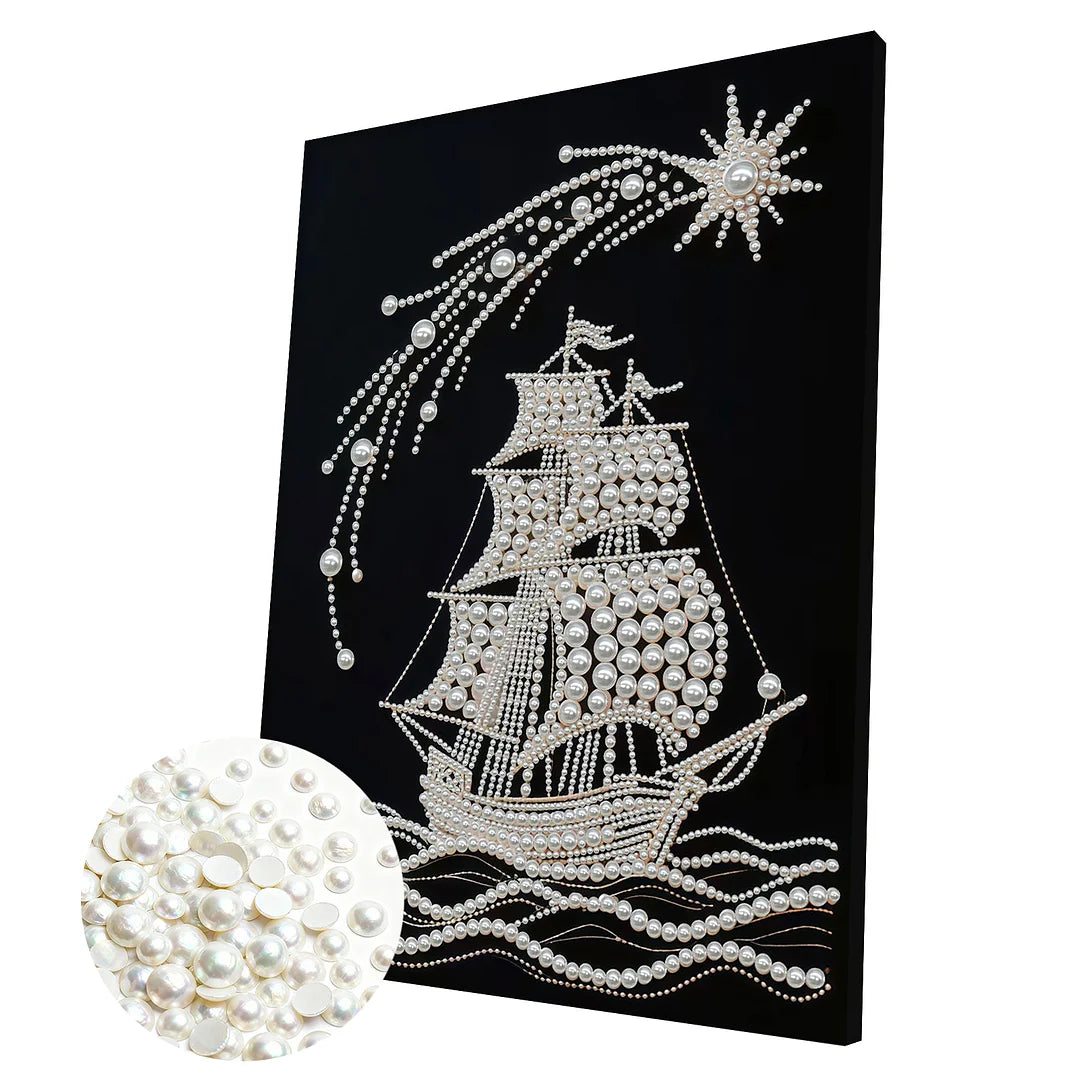 DIY Pearl Painting With Frame - Handmade Self-Adhesive Pearls - Boat (30*40cm)