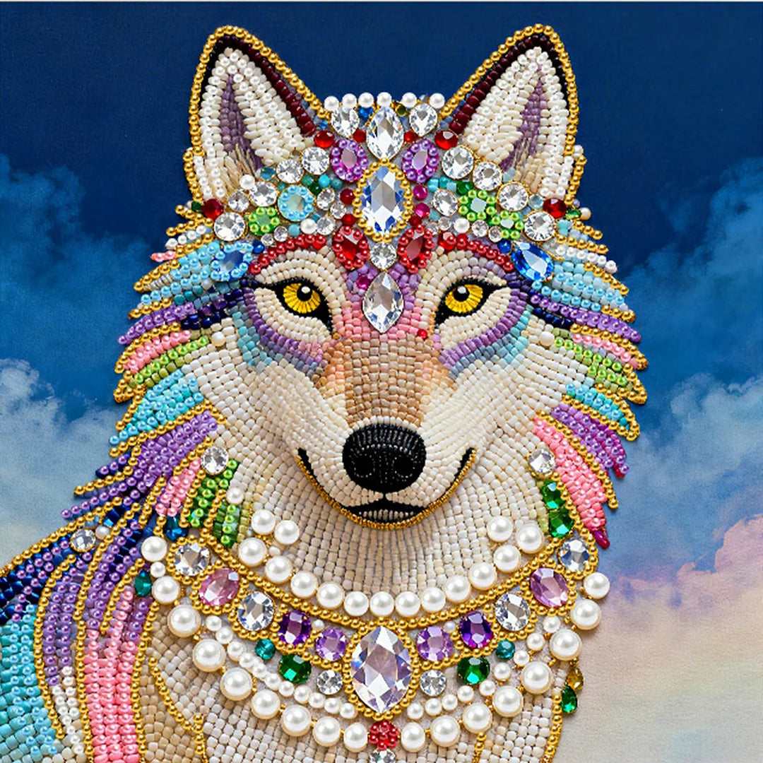 DIY Pearl Painting With Frame - Handmade Self-Adhesive Pearls - Wolf (25*25cm)