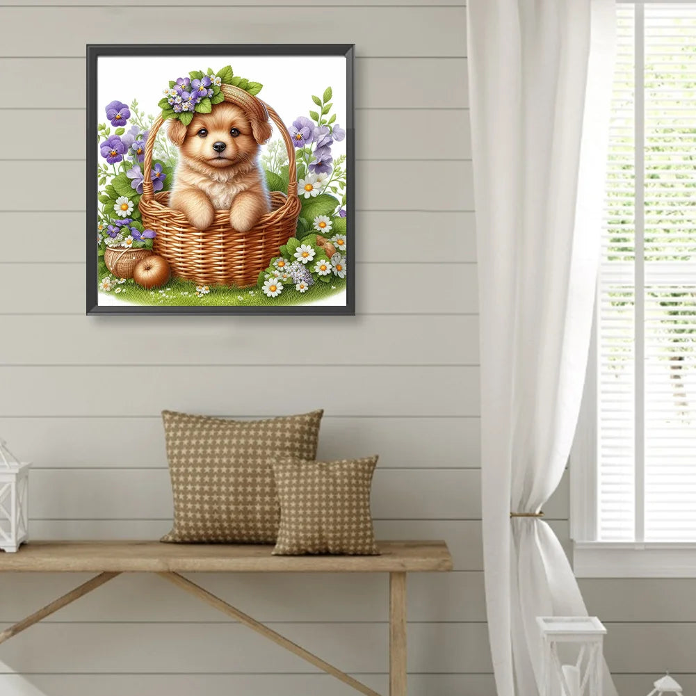 Diamond Painting - Full Round / Square - Little Dog In Basket