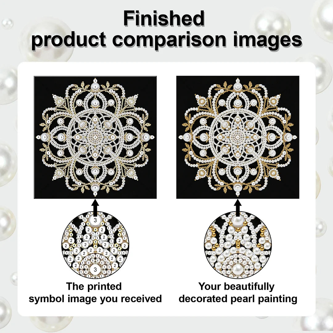 DIY Pearl Painting With Frame - Handmade Self-Adhesive Pearls - Mandala (25*25cm) F