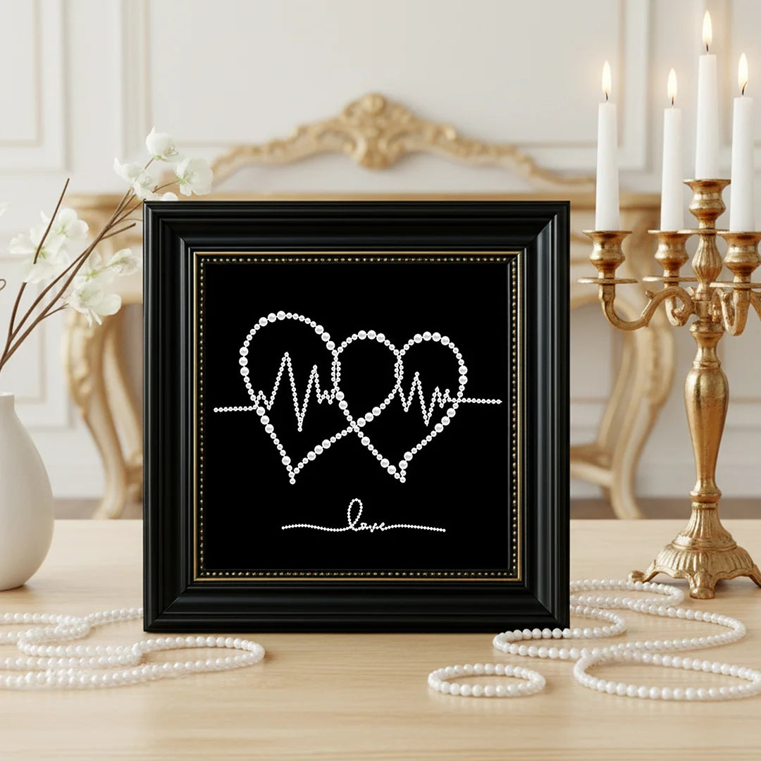 DIY Pearl Painting With Frame - Handmade Self-Adhesive Pearls - Two Hearts (27*27cm)