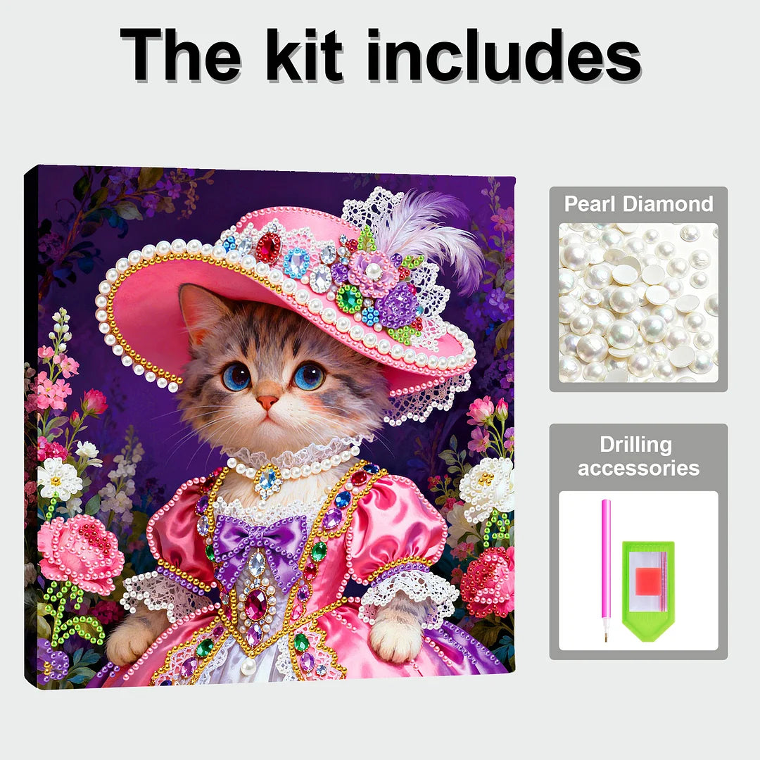 DIY Pearl Painting With Frame - Handmade Self-Adhesive Pearls - Cat (25*25cm) D