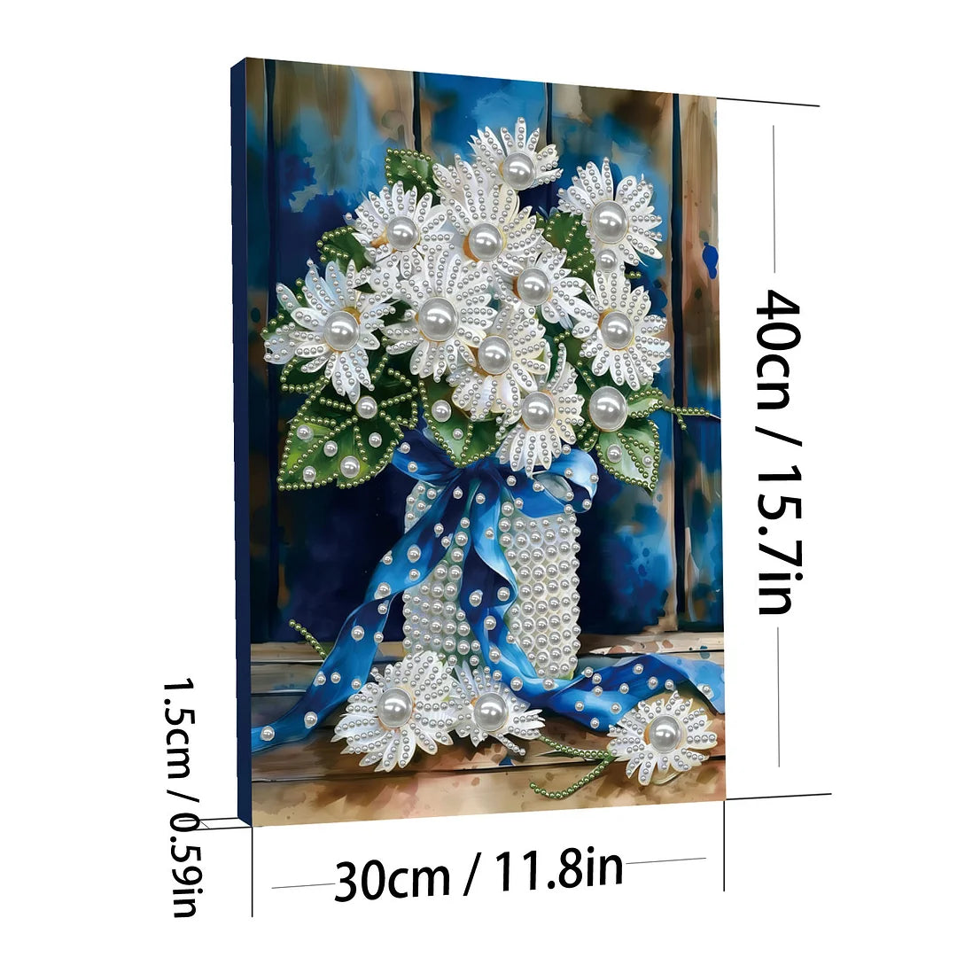 DIY Pearl Painting With Frame - Handmade Self-Adhesive Pearls - Blue Vase (30*40cm)