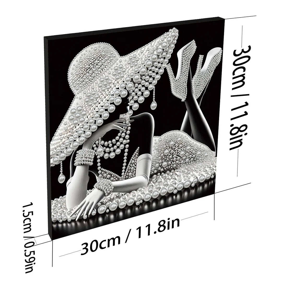 DIY Pearl Painting With Frame - Handmade Self-Adhesive Pearls - White Pearl Lady (30*30cm) C