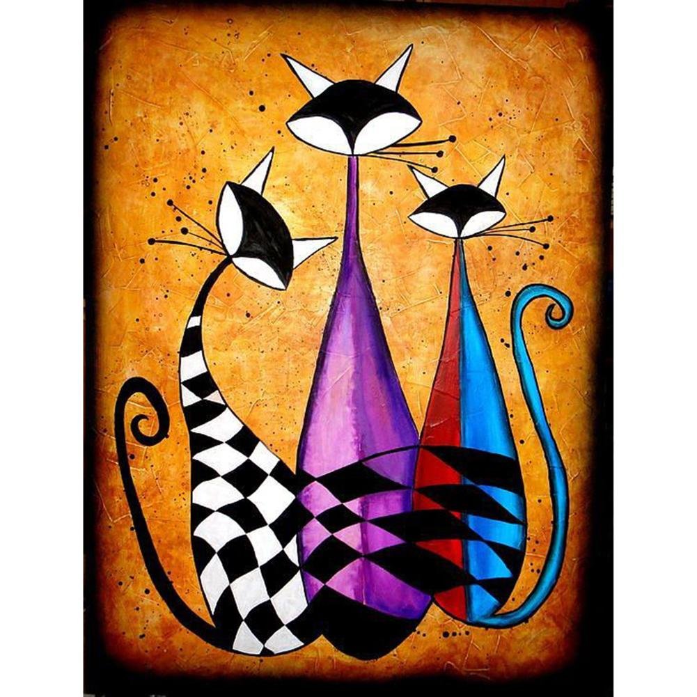 5D Diamond Painting Kit Full Round Beads Art Three Cartoon Cats