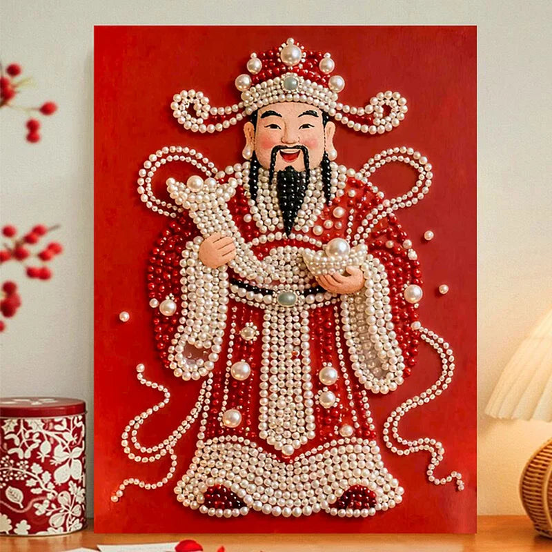 DIY Pearl Painting With Frame - Handmade Self-Adhesive Pearls - God of Wealth (40*50cm) C