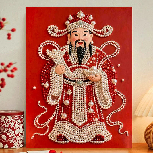 DIY Pearl Painting With Frame - Handmade Self-Adhesive Pearls - God of Wealth (40*50cm) C