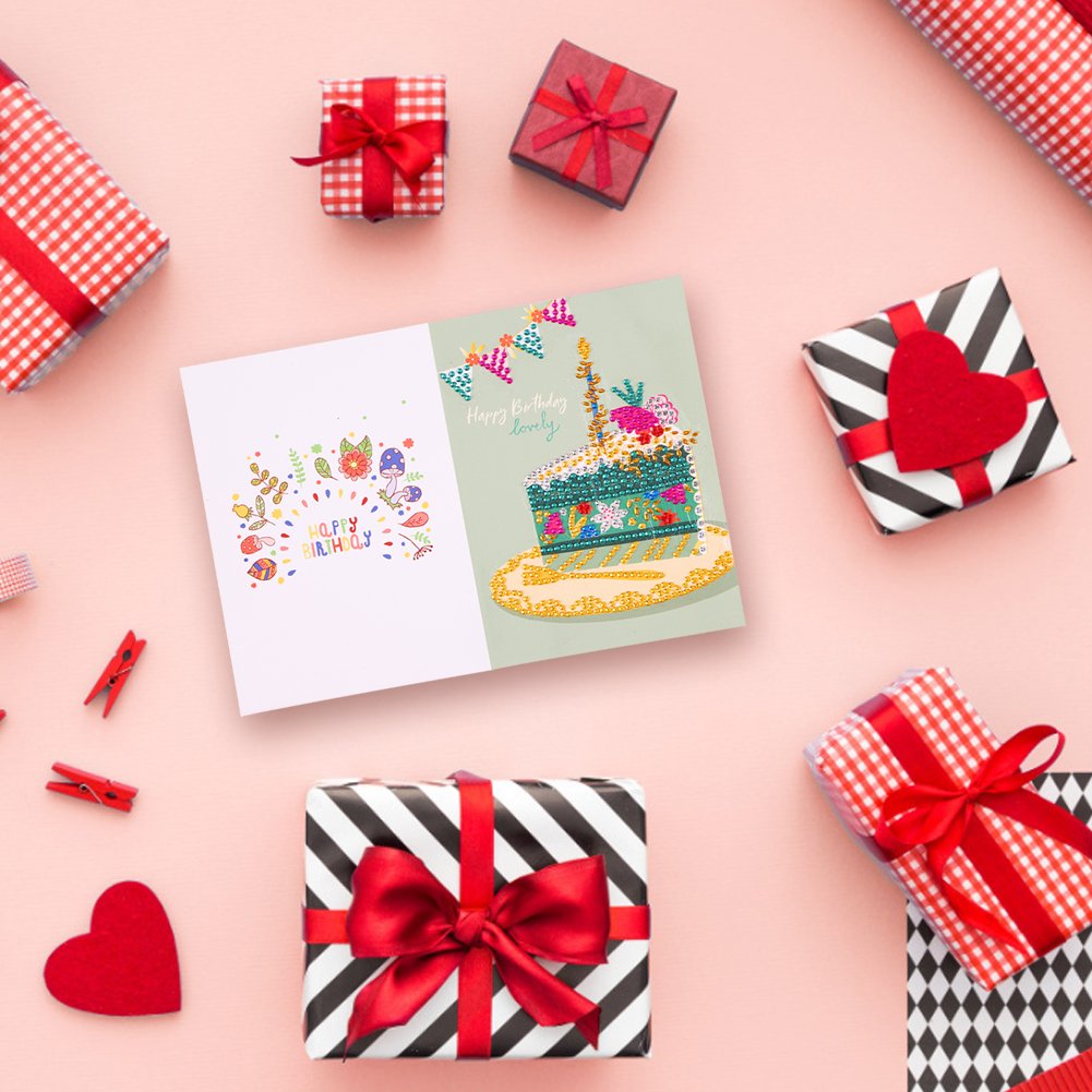 DIY 5D Diamond Painting Happy Birthday Postcard - Cake F
