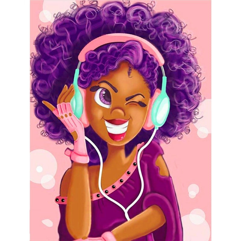 Round Beads Painting Kits African Woman With Headset