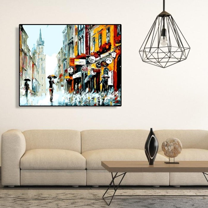 Raining Street Painting By Numbers Kit Canvas Oil Art Picture Craft Home Wall Decor