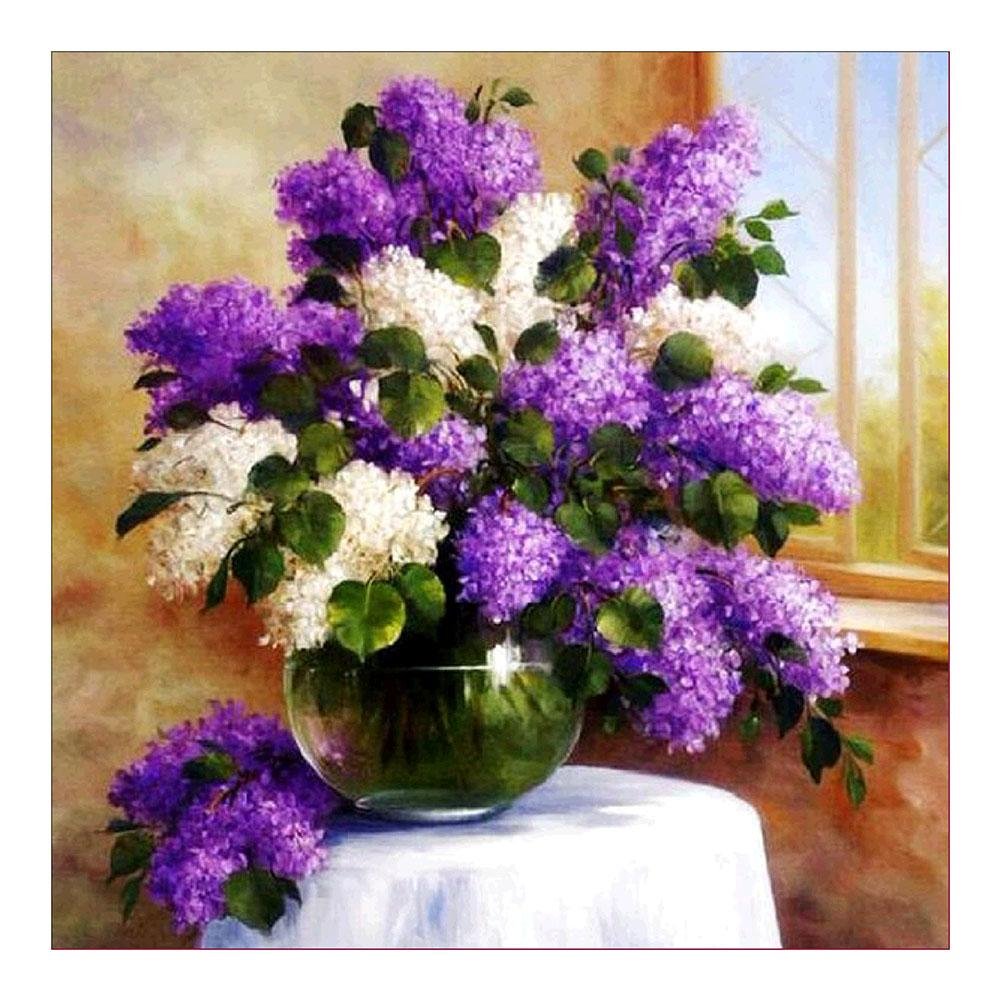Diamond Painting - Partial Round - Purple Flower
