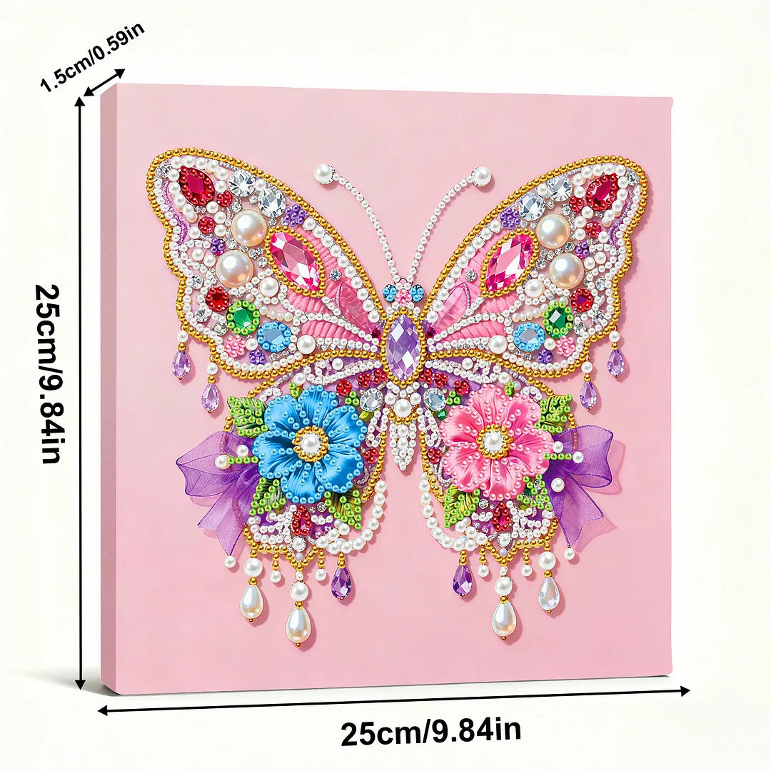 DIY Pearl Painting With Frame - Handmade Self-Adhesive Pearls - Butterfly (25*25cm) F