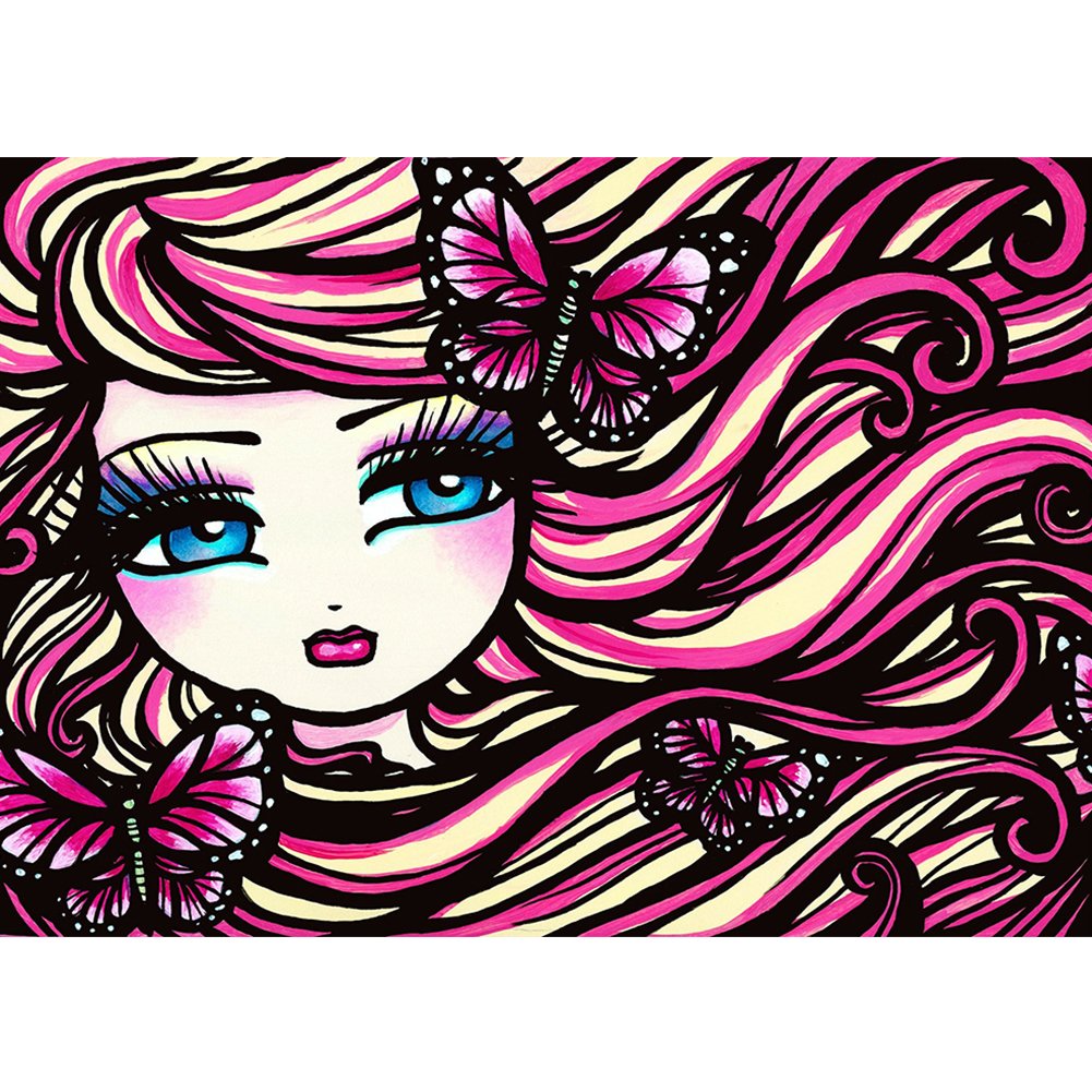 5D Diy Diamond Painting Kit Full Round Beads Girl with Big Eyes