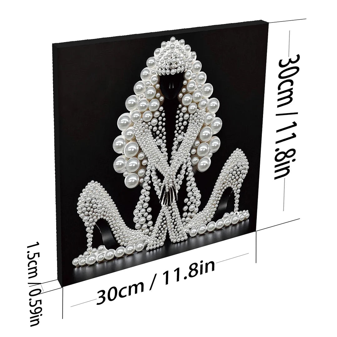DIY Pearl Painting With Frame - Handmade Self-Adhesive Pearls - Lady (30*30cm) A
