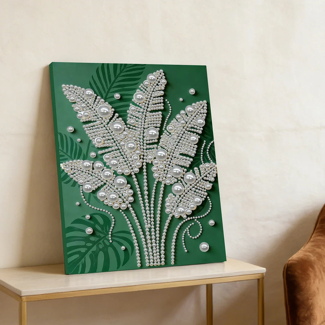DIY Pearl Painting With Frame - Handmade Self-Adhesive Pearls - Green Plants (30*40cm)