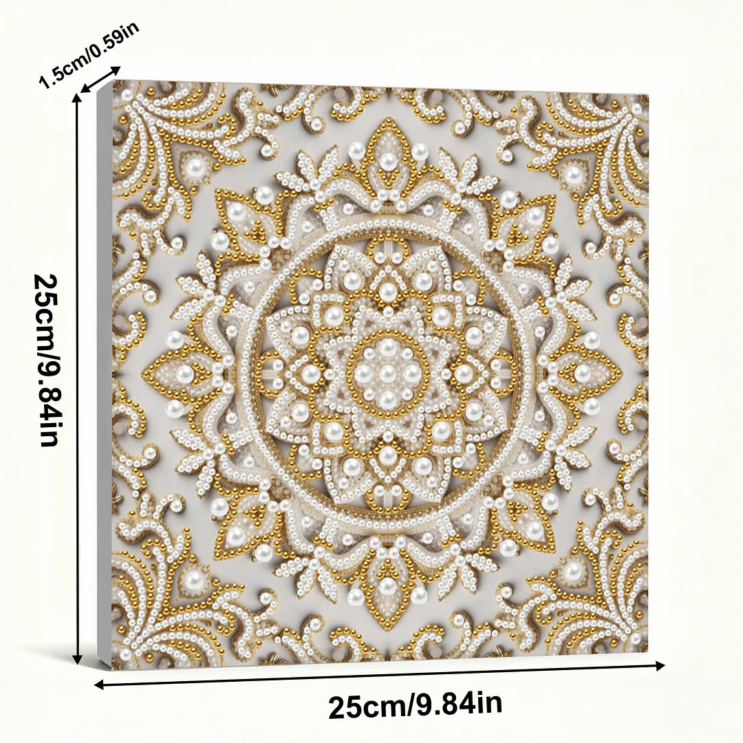 DIY Pearl Painting With Frame - Handmade Self-Adhesive Pearls - Mandala (25*25cm) E