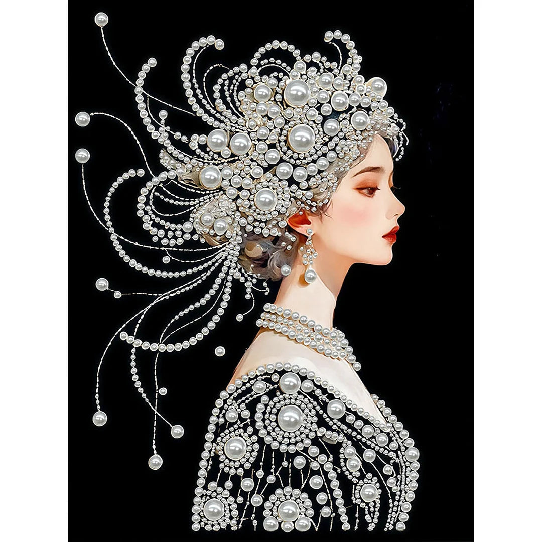 DIY Pearl Painting With Frame - Handmade Self-Adhesive Pearls - Ancient Girl (30*40cm)