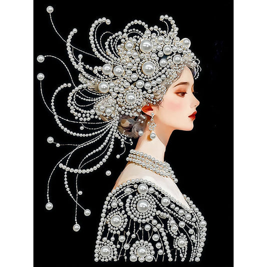 DIY Pearl Painting With Frame - Handmade Self-Adhesive Pearls - Ancient Girl (30*40cm)