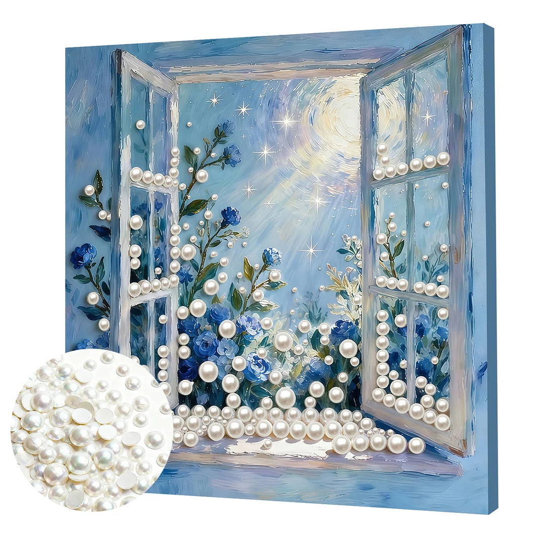 DIY Pearl Painting With Frame - Handmade Self-Adhesive Pearls - View From the Window (30*30cm)