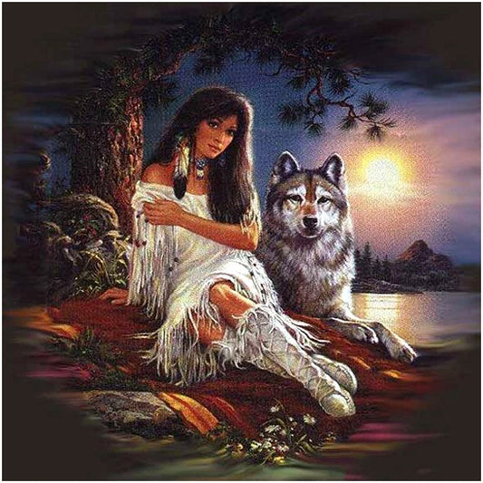 5D Diy Diamond Painting Kit Full Round Beads Beauty Wolf