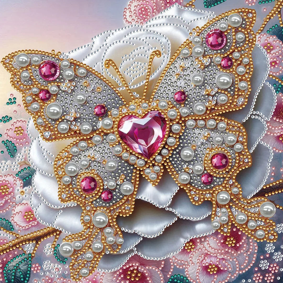 DIY Pearl Painting With Frame - Handmade Self-Adhesive Pearls - Heart Butterfly (25*25cm)
