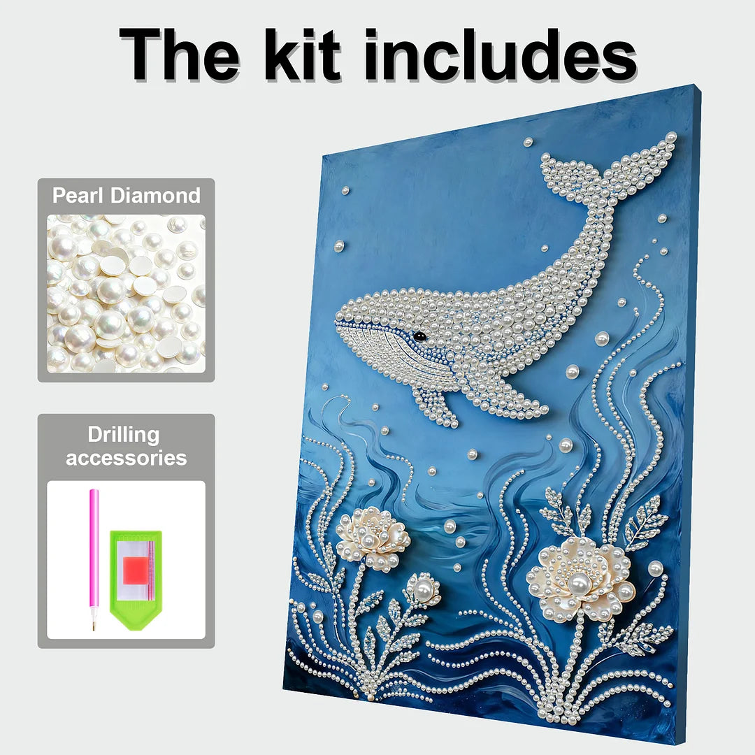 DIY Pearl Painting With Frame - Handmade Self-Adhesive Pearls - Whale (30*40cm) A