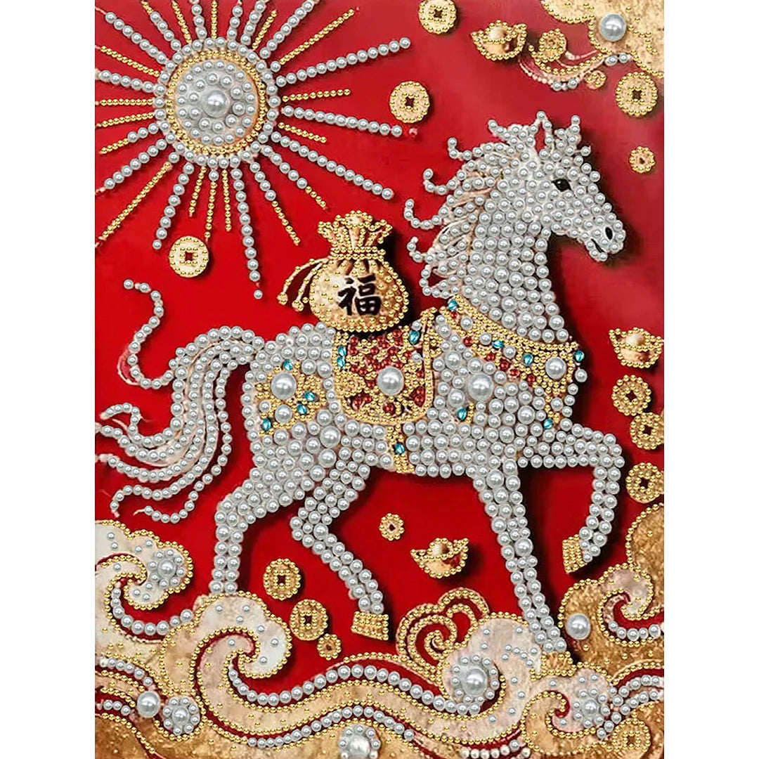 DIY Pearl Painting With Frame - Handmade Self-Adhesive Pearls - Horse (30*40cm) C