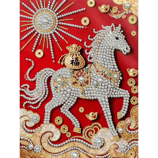 DIY Pearl Painting With Frame - Handmade Self-Adhesive Pearls - Horse (30*40cm) C
