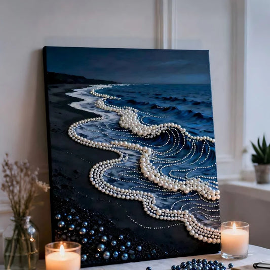 DIY Pearl Painting With Frame - Handmade Self-Adhesive Pearls - Waves (40*50cm)