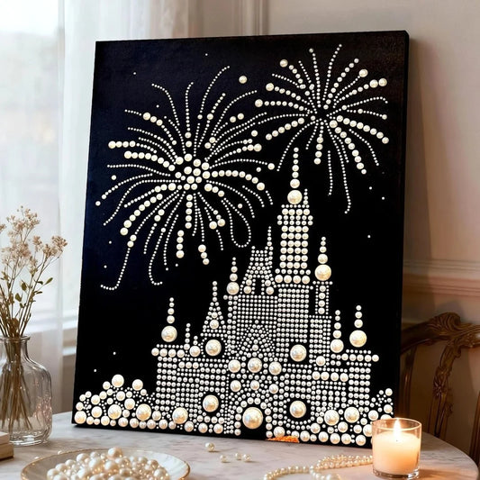 DIY Pearl Painting With Frame - Handmade Self-Adhesive Pearls - Castle (40*50cm) B
