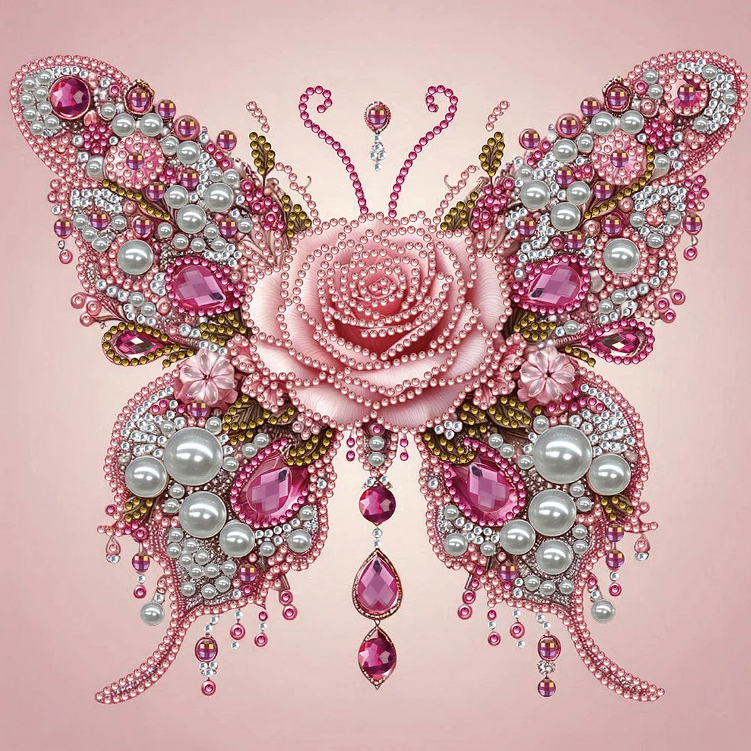DIY Pearl Painting With Frame - Handmade Self-Adhesive Pearls - Rose Butterfly (25*25cm)