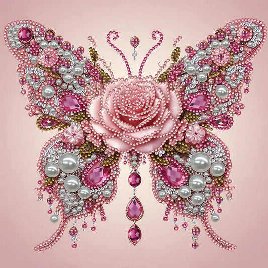 DIY Pearl Painting With Frame - Handmade Self-Adhesive Pearls - Rose Butterfly (25*25cm)