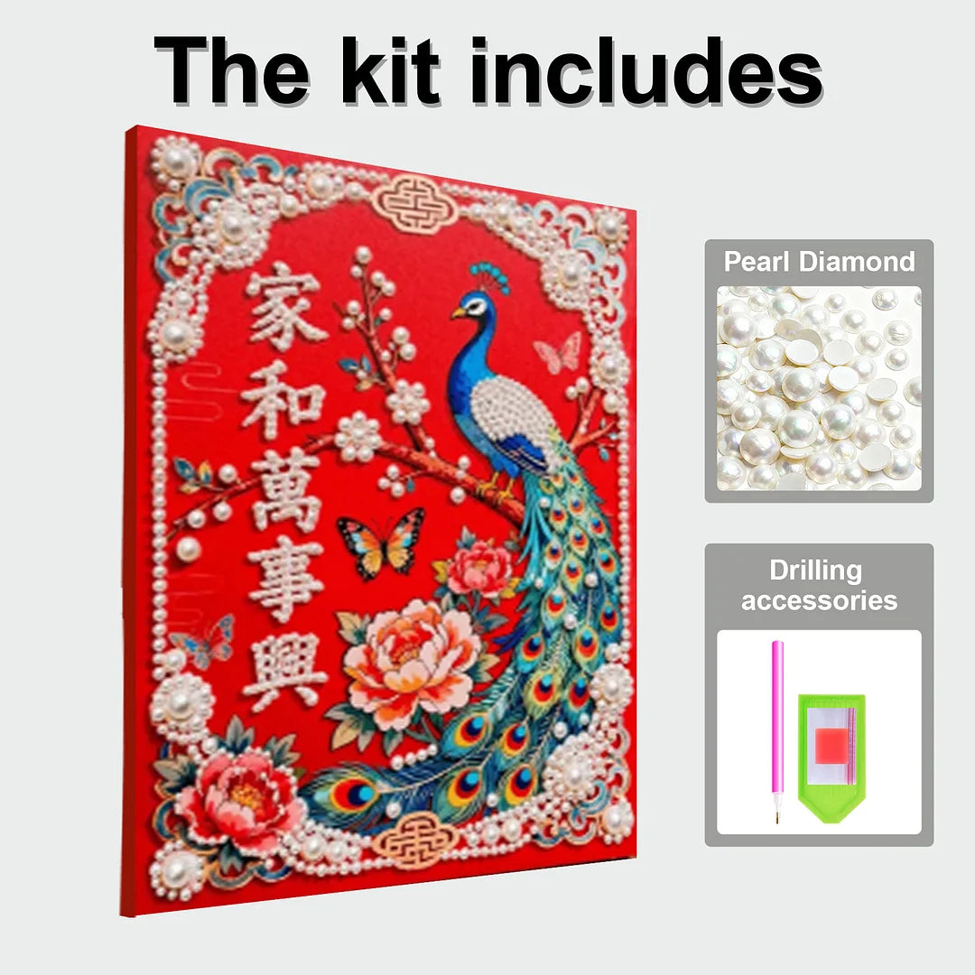 DIY Pearl Painting With Frame - Handmade Self-Adhesive Pearls - Peacock Harmony Home (40*50cm)
