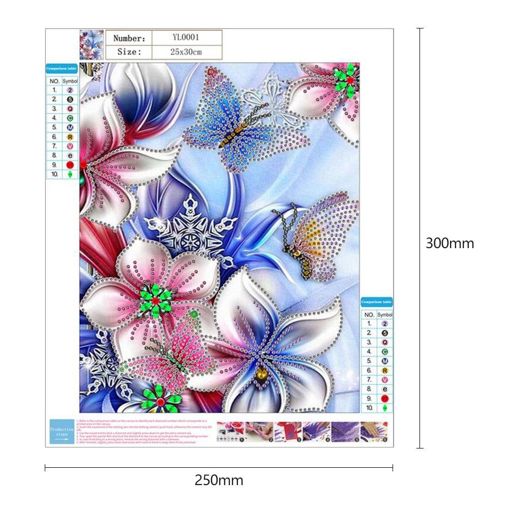 Diamond Painting - Partial Round - Flower Butterfly
