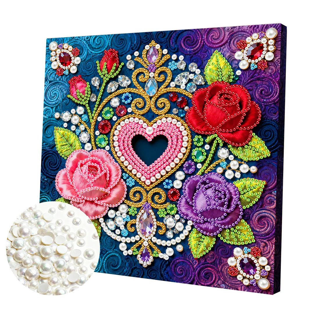 DIY Pearl Painting With Frame - Handmade Self-Adhesive Pearls - Flower (25*25cm) E