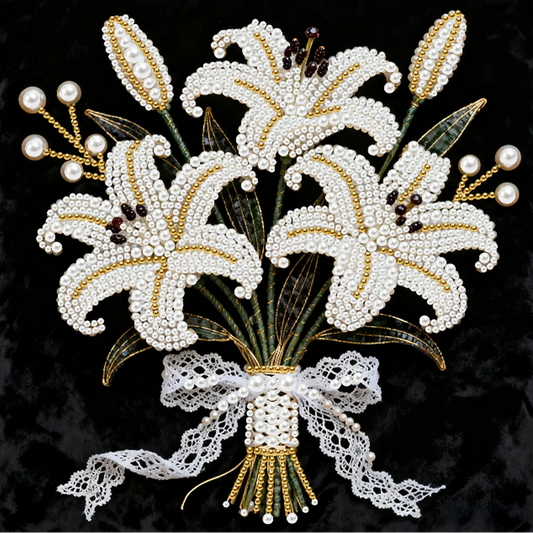 DIY Pearl Painting With Frame - Handmade Self-Adhesive Pearls - Flower (25*25cm) C