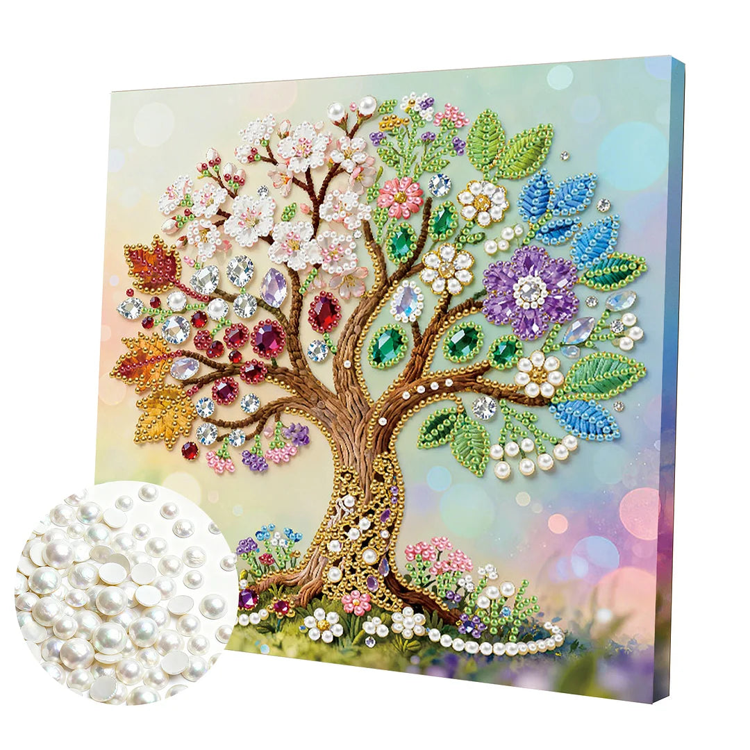 DIY Pearl Painting With Frame - Handmade Self-Adhesive Pearls - Tree (25*25cm) A
